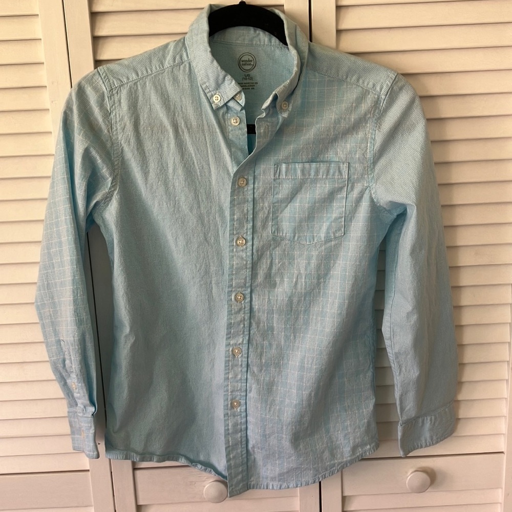 Wonder Nation Blue Button Down Shirt Casual Style Size Large (10-12) like new